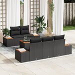 vidaXL Ensemble de Canapés de Jardin de 6 Pièces avec Coussins Noir Poly Rattan Acacia