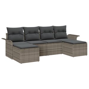 vidaXL Ensemble de Canapés de Jardin de 6 Pièces avec Coussins Gris Poly Rattan