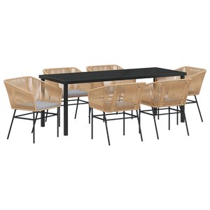 vidaXL Ensemble de Salle à Manger de Jardin de 7 Pièces avec Coussins Brun Poly Rattan