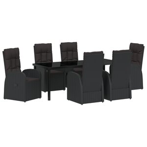 vidaXL Set de salle à manger de jardin de 7 pièces avec coussins noirs en rattan poly