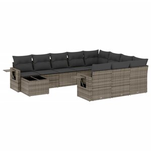 vidaXL Salon de jardin 11 Pièces avec coussins gris résine tressée