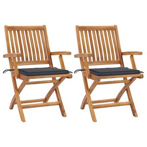 vidaXL Chaises de jardin lot de 2 et coussins anthracite Bois de teck