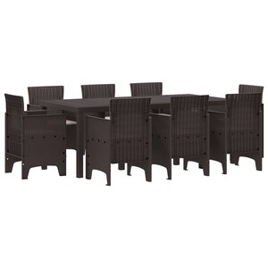vidaXL Ensemble de salle à manger 9 pièces avec coussins en rotin marron poly