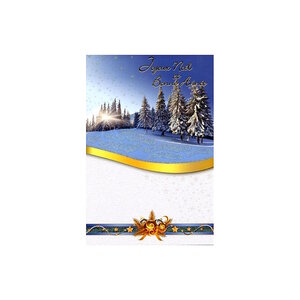 Carte De Voeux - Joyeux Noel Bonne Année Paysage Enneigé Bleu