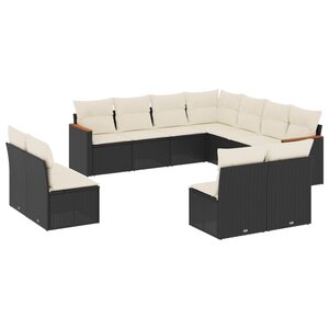 vidaXL Salon de jardin 11 Pièces avec coussins noir résine tressée