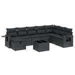 vidaXL Salon de jardin 9 Pièces avec coussins noir résine tressée