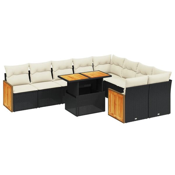 vidaXL Salon de jardin 10 Pièces avec coussins noir résine tressée