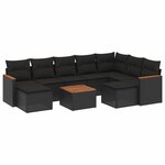 vidaXL Salon de jardin 10 Pièces avec coussins noir résine tressée
