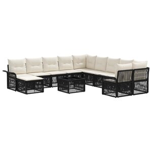 vidaXL Ensemble de canapé de jardin 12 Pièces Noir et blanc crème