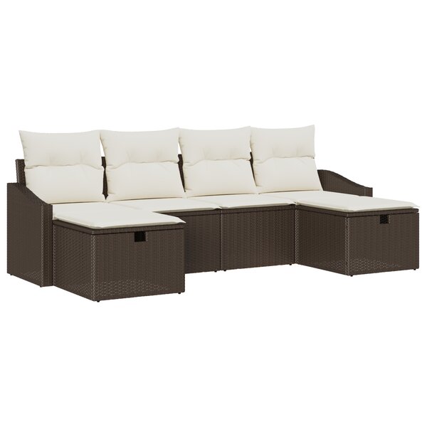vidaXL Set de canapé de jardin 6 pièces avec coussins marron poly rattan