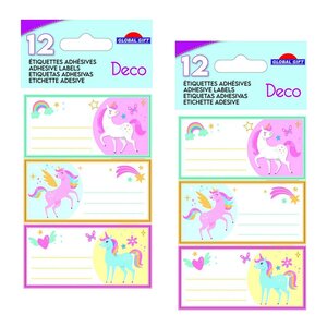24 étiquettes adhésives scolaires - Rectangle - Licornes magiques