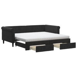 vidaXL Lit de jour avec gigogne et tiroirs noir 90x190 cm velours