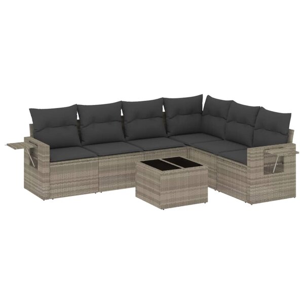 vidaXL Salon de jardin avec coussins 7 Pièces gris clair résine tressée