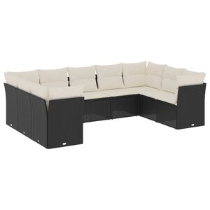 vidaXL Salon de jardin 9 Pièces avec coussins noir résine tressée