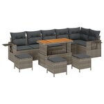 Ensemble de Canapé de Jardin de 10 pièces avec Coussins Gris en Rotin Poly Acacia
