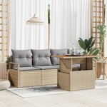 vidaXL Ensemble de canapé de jardin 5 pièces avec coussins Beige Rotin Poly