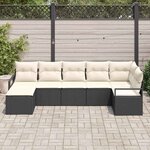 vidaXL Ensemble de canapé de jardin 7 Pièces Noir Poly rotin