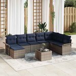 vidaXL Ensemble de canapé de jardin avec coussin 9 Pièces Gris polyrotin