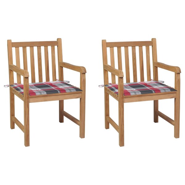vidaXL Chaises de jardin lot de 2 avec coussins à carreaux rouges Teck