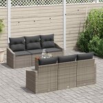 vidaXL Ensemble de canapé de jardin avec coussin 7 Pièces Gris Poly rotin
