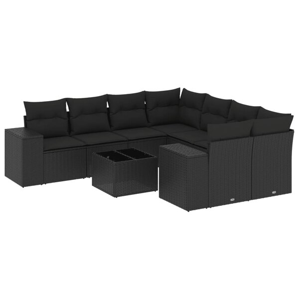 vidaXL Salon de jardin 9 Pièces avec coussins noir résine tressée