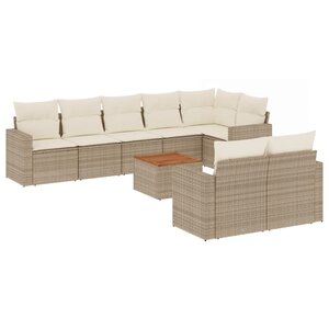 vidaXL Salon de jardin avec coussins 9 Pièces beige résine tressée