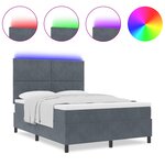 Lit à ressort vidaXL avec matelas et LED gris foncé 160x200 cm en velours