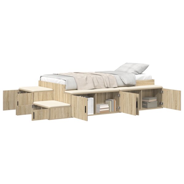 vidaXL Cadre de lit de rangement Chêne Sonoma 100x200 cm