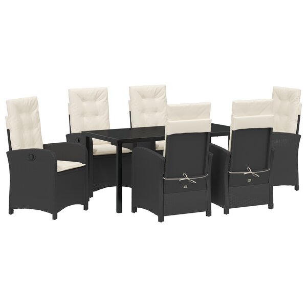 vidaXL Ensemble de salle à manger de jardin 7 pièces avec coussins - Rattan Poly Noir