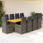 vidaXL Ensemble de bistro de jardin 11 Pièces coussins gris poly rotin