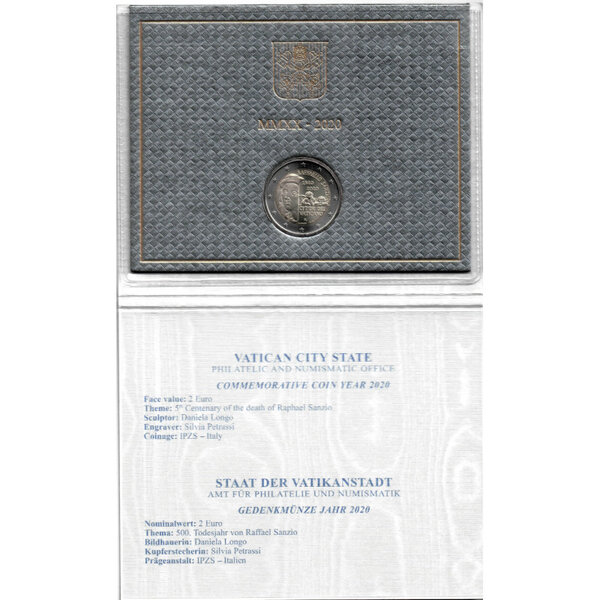 2 euros commémorative Vatican 2020 - Raphael en coffret BU.