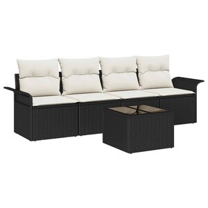 vidaXL Ensemble de canapé de jardin 5 Pièces Noir Poly rotin