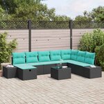 vidaXL Ensemble de canapé de jardin avec coussin 9 Pièces Noir polyrotin