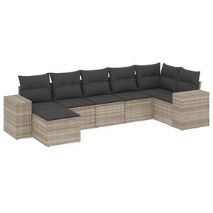 vidaXL Salon de jardin avec coussins 7 Pièces gris clair résine tressée