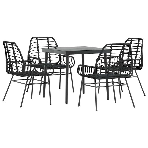 vidaXL Ensemble à manger de jardin 5 Pièces noir résine tressée verre
