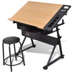 vidaXL Table à dessin inclinable 2 tiroirs et tabouret