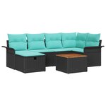 vidaXL Ensemble de canapé de jardin avec coussin 7 Pièces Noir Poly rotin