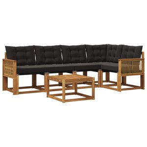 vidaXL Ensemble de canapés d'extérieur 6 pc Naturel et noir