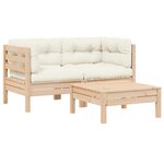 vidaXL Salon de jardin 3 Pièces avec coussins crème Bois de pin massif