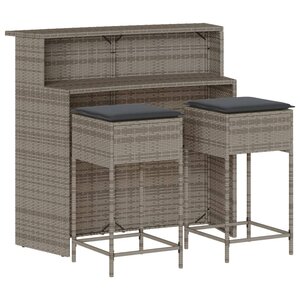 vidaXL Ensemble de bar de jardin 3 Pièces et coussins gris résine tressée