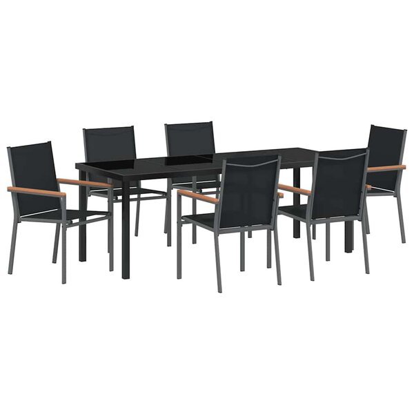 vidaXL Ensemble de salle à manger pour jardin 7 Pièces Noir