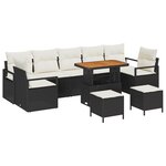vidaXL Ensemble de Canapés de Jardin 10 Pièces avec Coussins Noir Poly Rattan Acacia