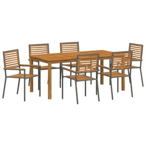 vidaXL Ensemble de salle à manger de jardin 7 pièces Gris Poly Rattan Acacia