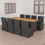 vidaXL Ensemble à manger d'extérieur 9Pièces coussins résine tressée noir