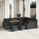 Ensemble de sofa jardin 13 pièces avec coussins en rattan poly noir acacia