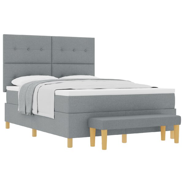 Lit à ressorts vidaXL avec matelas et banc Gris clair 140x190 cm en tissu