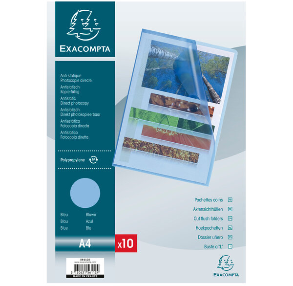 SACHET 10 POCH.COINS PP Grainé BLEU x 10 EXACOMPTA