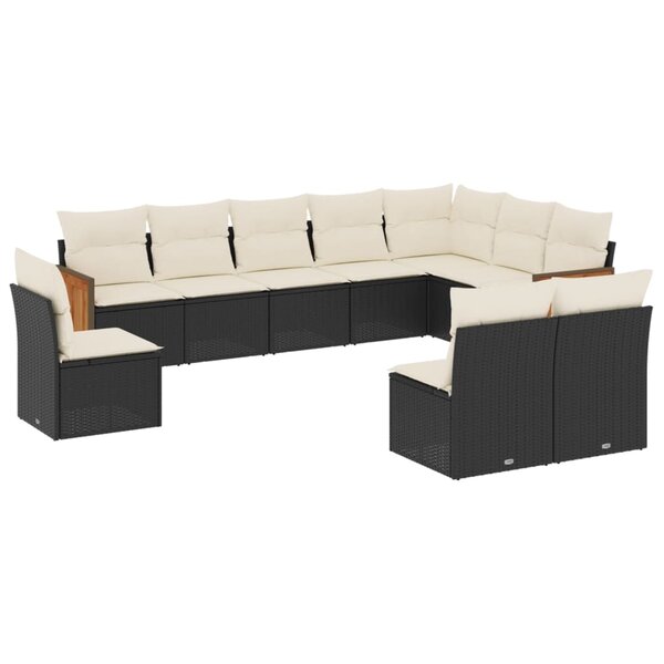 vidaXL Salon de jardin 10 Pièces avec coussins noir résine tressée