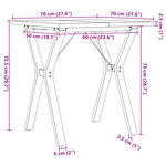 vidaXL Table à manger cadre en Y 70x70x75 5cm bois de pin massif fonte