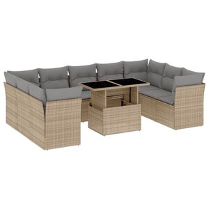 vidaXL Salon de jardin avec coussins 10 Pièces beige résine tressée